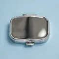 Silver metal rectangular pill box with rounded corners on light blue background - Square Plain Surface Style / 2 Compartments / Silver