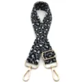 Detailed view of grey leopard print adjustable replacement shoulder strap for bags - Black Dark Grey White Leopard (No. 2) / Silver Buckle