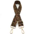 Detail of golden leopard print replacement shoulder strap with adjustable metal buckle - Black Brown Leopard (No. 3) / Silver Buckle