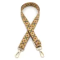 Detailansicht des 2,5 cm breiten Taschenriemens mit Rautenmuster und goldenen Karabinern - Silberne Schnalle / Nr. 7 Gelb Rosa Grau