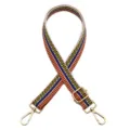 Détail de la bandoulière réglable à motifs colorés avec des mousquetons dorés - Boucle Argentée / Jaune Bleu (N° 11)