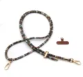 Retro colorful woven phone lanyard strap with gold metal clips and brown leather patch. - Brown Coffee