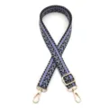 Detail of woven bag strap with purple and green chevron pattern and gold hardware - Blue (Style 16)