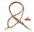 Bohemian retro colorful adjustable phone lanyard strap with golden metal hooks and red patch - Gold Buckle / Orange