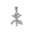 Vintage stainless steel crucifix pendant with crossed rifles design, silver finish - Cross and Gun Combo (DZ40) / Steel