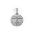 Classic silver stainless steel Vitruvian Man circular pendant necklace charm accessory - Vitruvian Man (DZ41) / Steel