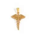 Polished gold plated stainless steel Caduceus wing pendant for medical necklaces - Caduceus Staff (DZ43) / Gold