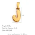 Pendente lettera J iniziale in acciaio inossidabile placcato oro 18K con dimensioni - Lettera J