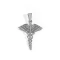 Silver stainless steel caduceus pendant with wings and snakes for necklace jewelry - Caduceus Staff (DZ43) / Steel