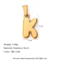 Ciondolo a lettera K in acciaio inossidabile placcato oro 18K per gioielli fai da te - Lettera K