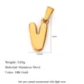 Ciondolo lettera iniziale V in acciaio inossidabile placcato oro 18K per gioielli fai da te - Lettera V