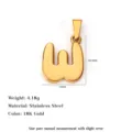 Pendente alfabeto lettera W in acciaio inossidabile dorato per gioielli fai da te - Lettera W