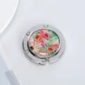 Close-up detail of a floral foldable purse hook for table featuring Lucky script design - Lucky Pink Floral Style (款式5)