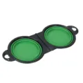 Doppia ciotola pieghevole in silicone per animali domestici con telaio nero viaggio. - Verde