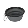 Portable collapsible silicone pet dog bowl with carabiner grey outdoor travel feeding dish - Black
