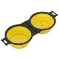 Ciotola doppia pieghevole portatile per cani animali con design anti ingordigia viaggio. - Giallo
