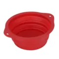 Red portable collapsible silicone pet bowl with double ears and hanging holes for dogs cats. - Silicone with Buckle / Red