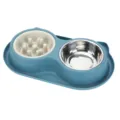 Haustier Doppelnapf Edelstahl Futternapf Antirutsch Anti-Schling Hundefutterbar Blau - Edelstahl- und Antischlingnäpfe / Blau