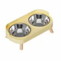 Ciotole doppie per animali domestici giallo limone con inserti in acciaio inossidabile e supporto. - Giallo Limone