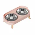 Doppia ciotola per animali in acciaio inossidabile antiribaltamento rialzata gatto cane rosa ciliegio - Rosa