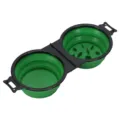 Ciotola doppia pieghevole per cani, ciotola da viaggio anti-ingordigia in silicone verde nero. - Verde