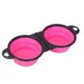 Doppia ciotola pieghevole portatile per animali, ciotola in silicone rosa e nero per viaggi allaperto. - Rosa