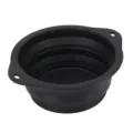 Portable collapsible pet bowl in black silicone with double ears for outdoor travel feeding. - Black