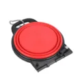 Portable foldable pet bowl featuring a black plastic case and red silicone dog bowl for outdoor travel. - Red