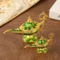 Prachtige goud en groene Aladdin toverlampen in twee maten voor luxe tafeldecoratie thuis - Klein (9*5.2*3.5cm) / Groen