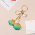 Unique creative resin seashell keychain with elegant pearl charms for bags and car keys - Seashell Keychain / Green
