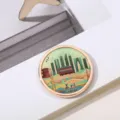 Imán de nevera recuerdo de Suzhou dorado redondo con diseño de ilustración de la ciudad - Monumentos Modernos y Tradicionales (Estilo 2)