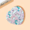 Close-up of a heart-shaped portable makeup mirror featuring cute unicorn patterns - 7.4*7.1*1.0cm / Unicorn 3 (Pale Purple)