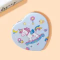 Hartvormige draagbare make-upspiegel met een schattig cartoon eenhoorn en baby patronen - 7.4*7.1*1.0cm / Eenhoorn 5 (Lichtblauw)