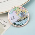 Imán de nevera de recuerdo de Shanghai en mosaico de colores con borde de oro rosa - Lugar Emblemático de Shanghái (Estilo 6) / 50,8mm
