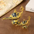 Vintage sierlijke metalen Aladin lamp woondecoratie blauw en goud - Klein (9*5.2*3.5cm) / Blauw