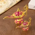 Sierlijke vintage roze en gouden Aladin-lamp metalen ornamenten voor huisdecoratie - Klein (9*5.2*3.5cm) / Paars