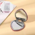Pink glitter heart-shaped portable folding double-sided makeup mirror for travel and daily use - Pink love-shaped silver inner frame + bubble bag