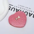 Pink glitter heart-shaped folding compact mirror with small gold bow detail - Bow Combination / Gold Inner Frame-Bubble Bag / Pink
