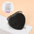 Heart-shaped glitter folding pocket mirror for makeup with bubble wrap packaging protection - Black love silver inner frame + bubble bag
