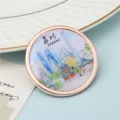 Imán de nevera redondo de recuerdo de Suzhou con marco de metal en color oro rosa fino - Estilo Pintado de Suzhou (22#) / 50,8mm