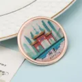 Imán de nevera recuerdo de la ciudad de Nanjing en metal oro rosa con cúpula transparente - Estilo Pintura de Nanjing (16#) / 50,8mm