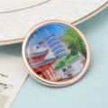 Imán de nevera recuerdo cultural de Hangzhou con ilustración de la pagoda Leifeng dorado - Estilo Ilustración de Hangzhou (26#) / 50,8mm