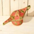 Sierlijke roze Aladin toverlamp met gouden filigraan en kristallen voor interieur. - L / 16cm / Macaron Rood (Klassiek)
