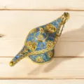 Vintage versierde blauw gouden Aladin wonderlamp decoratieve tafelornament voor huis - L / 16cm / Macaron Blauw (Klassiek)