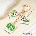 Metal soccer keychain with field and ball charms, gold-tone heart clasp, 9.88cm - Football Pitch Style (002-D)