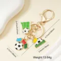 Creative gold football keychain with multiple charms and dimensions shown - Crown Net Style (004-A)