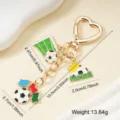 Golden heart keychain with three football enamel charms and size specifications - Heart Crown Style (004-D)