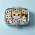 Portable square metal pill box featuring various cute cartoon cat characters for daily use - Orange Cat Family (Square Silver Frame)