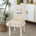 Fundas para sillas de comedor de seda de hielo con diseño de panda, funda elástica para el hogar. - Oso de Dibujos Animados / Beige