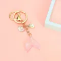 Dreamy pink gradient mermaid tail keychain with pearl and shell pendant charm - Pink Gradient Tail (With Pearl Shell & Rhinestone Accessory) / Pink